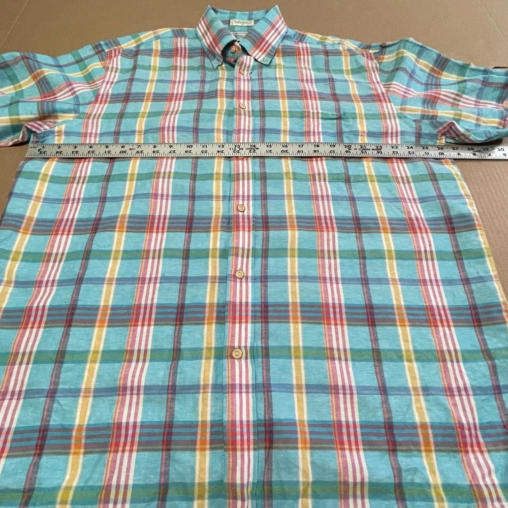 Orvis Men's XLarge Multicolor‎ Plaid Linen/Cotton Short Sleeve Button Up Shirt